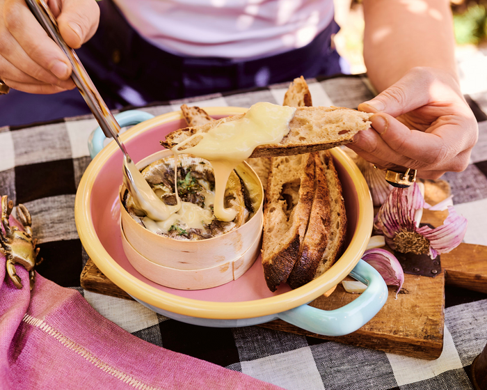 Baked cheese in a box recipe from cheese experts, Ellie and Sam Studd, a.k.a Studd Siblings