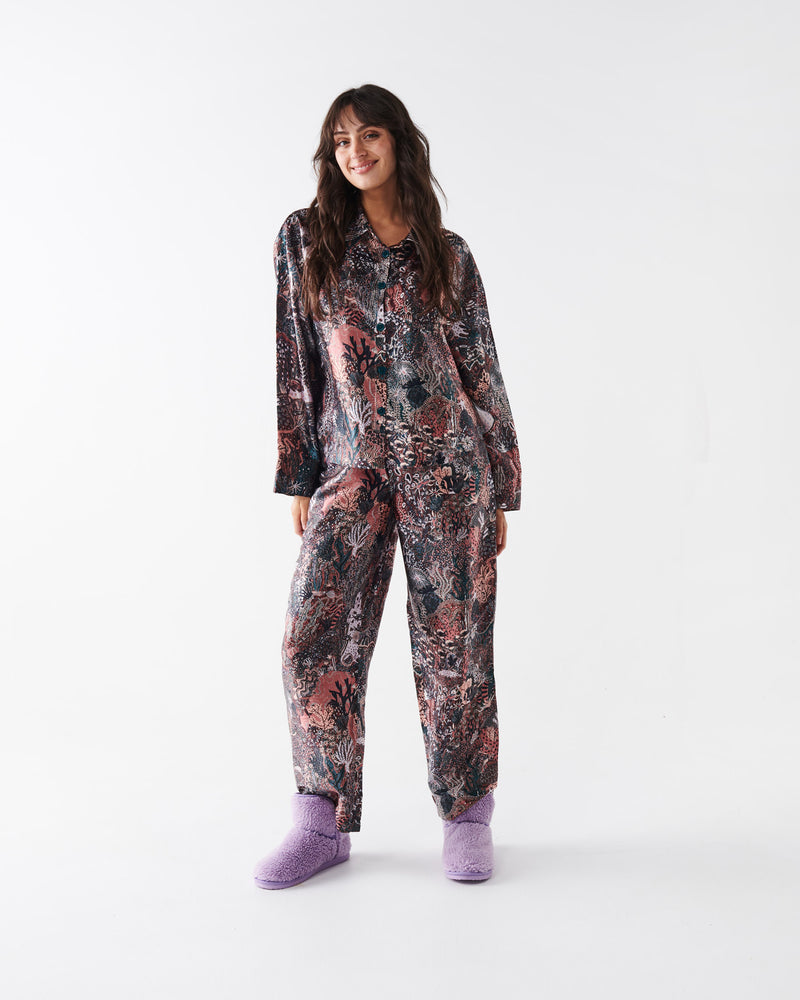 Deep Sea Eco Satin Long Sleeve Shirt & Pant Pyjama Set