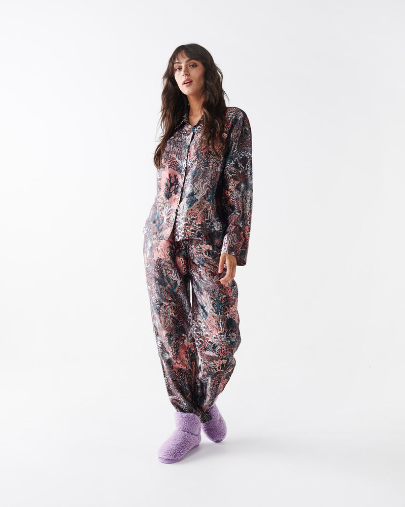 Deep Sea Eco Satin Long Sleeve Shirt & Pant Pyjama Set