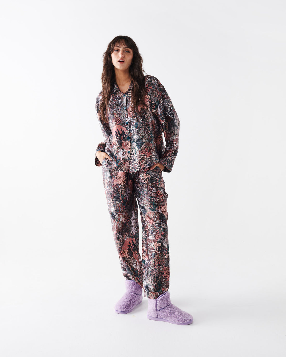 Deep Sea Eco Satin Long Sleeve Shirt & Pant Pyjama Set