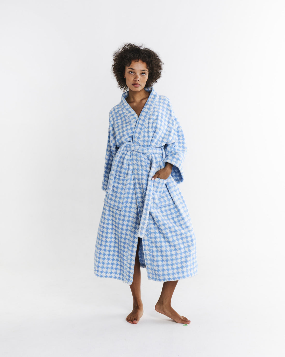 Houndstooth Blue Terry Bath Robe