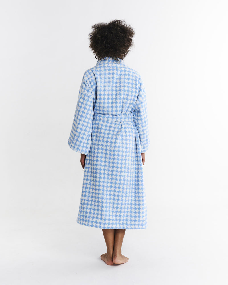 Houndstooth Blue Terry Bath Robe