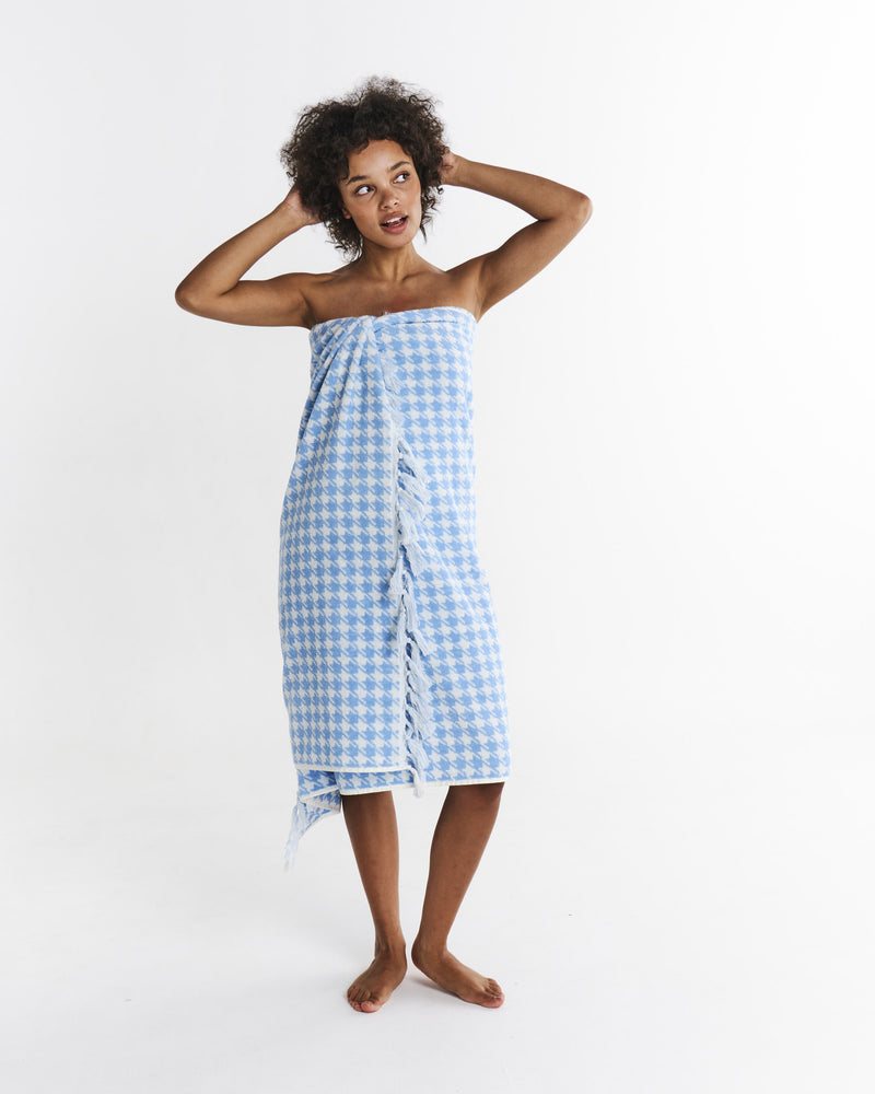 Houndstooth Blue Terry Bath Sheet / Beach Towel