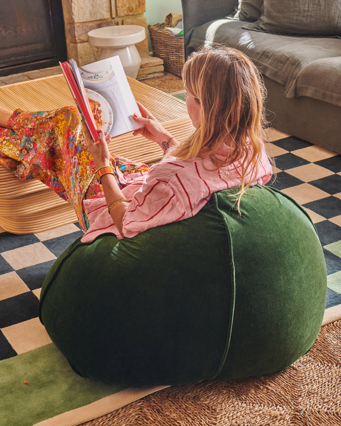 Kombu Green Velvet Beanbag