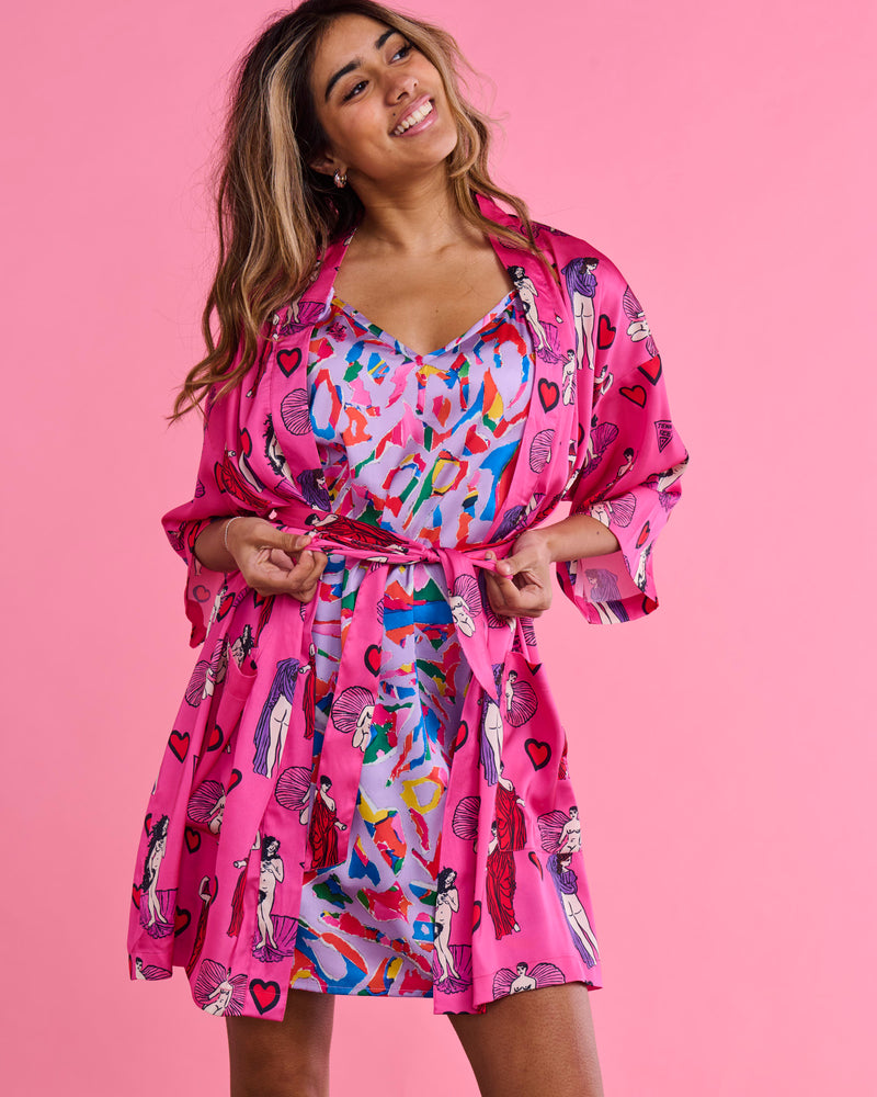 Kip&Co x Jenny Kee Pretty In Pink Eco Satin Robe