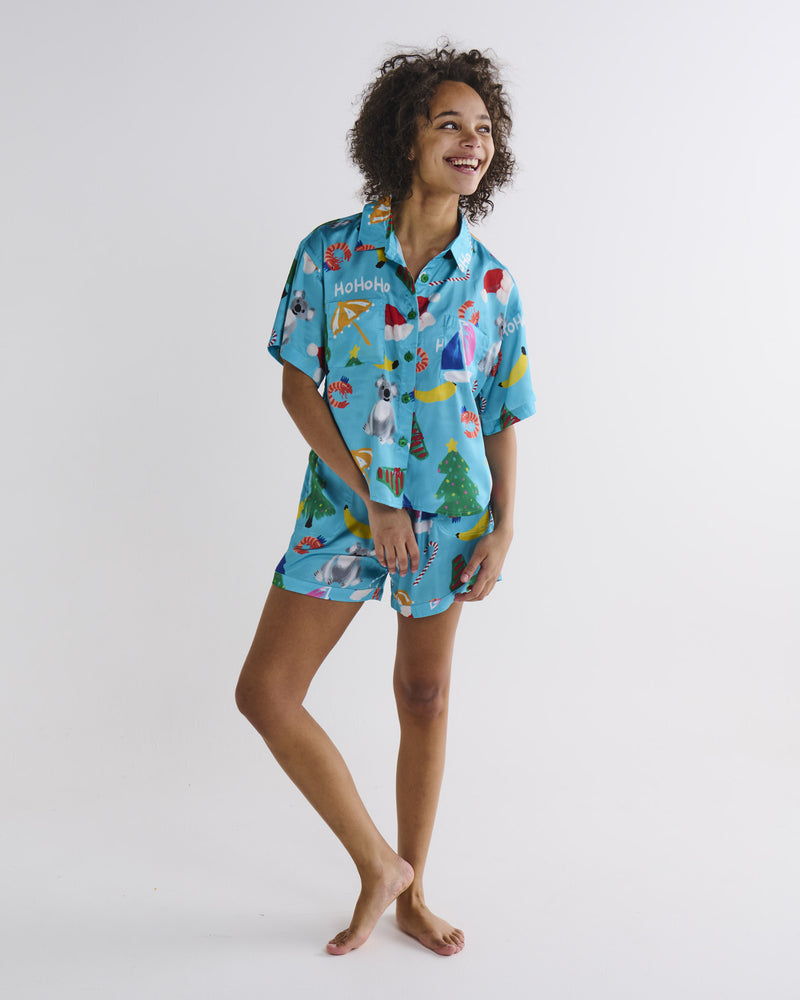 Christmas Icons Eco Satin Short Sleeve Shirt & Short Pyjama Set