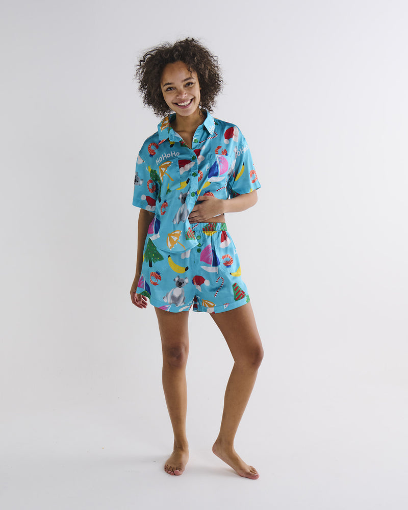 Christmas Icons Eco Satin Short Sleeve Shirt & Short Pyjama Set