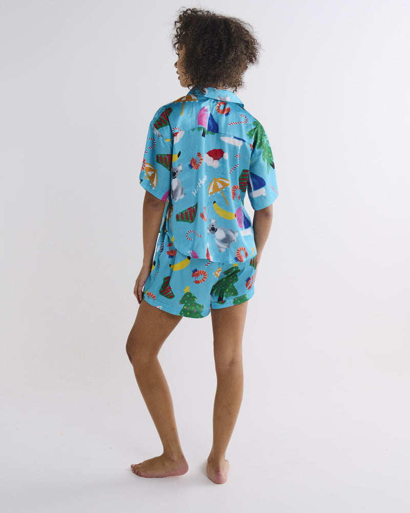 Christmas Icons Eco Satin Short Sleeve Shirt & Short Pyjama Set