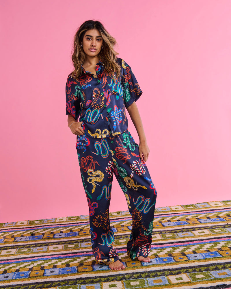 Snake Pit Eco Satin Short Sleeve Shirt & Pant Pyjama Set