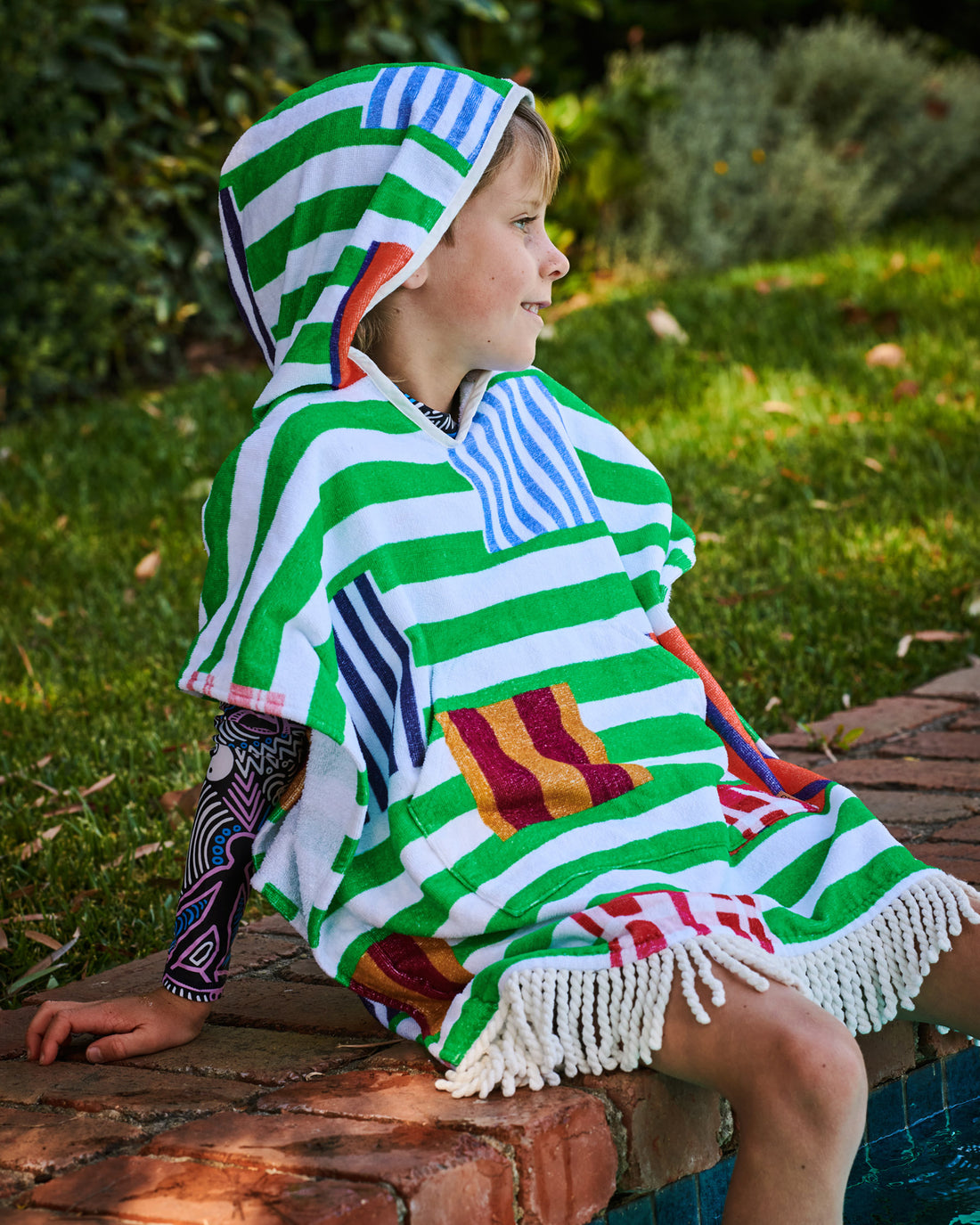 Stripe On Stripe Printed Kids Terry Poncho