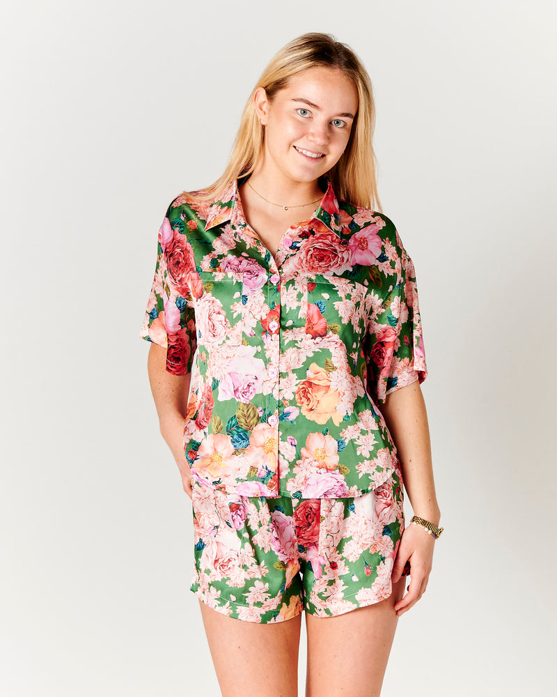 Rose Garden Teen Eco Satin Short Sleeve Shirt & Short Pyjama Set