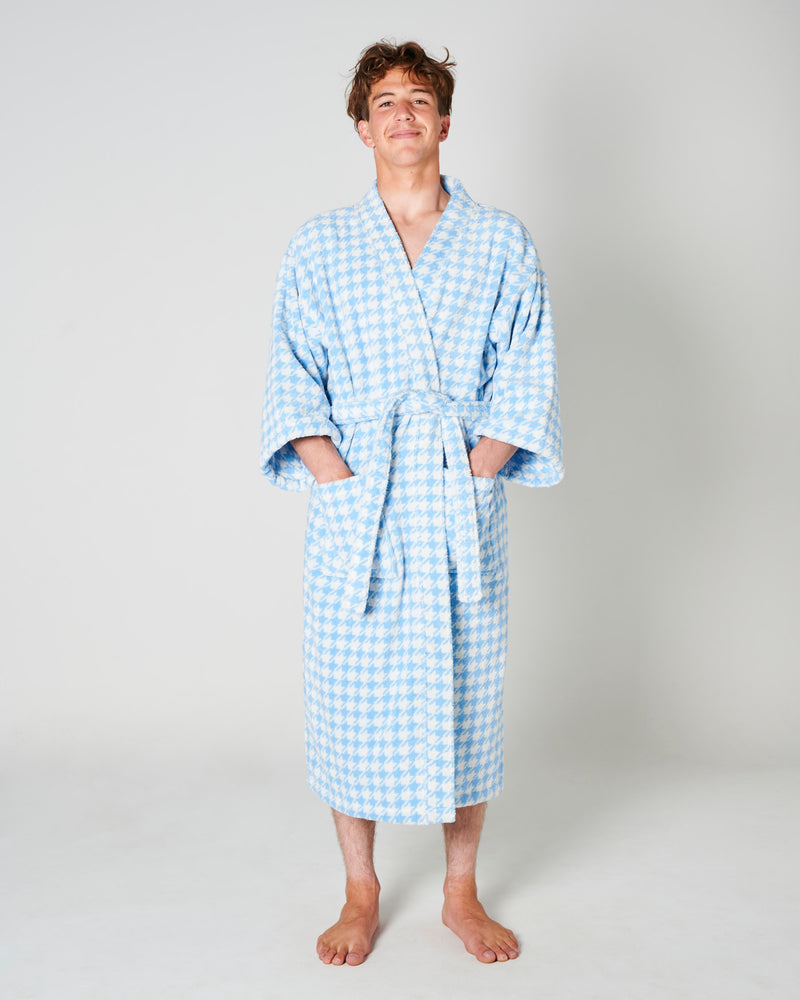 Houndstooth Blue Terry Bath Robe