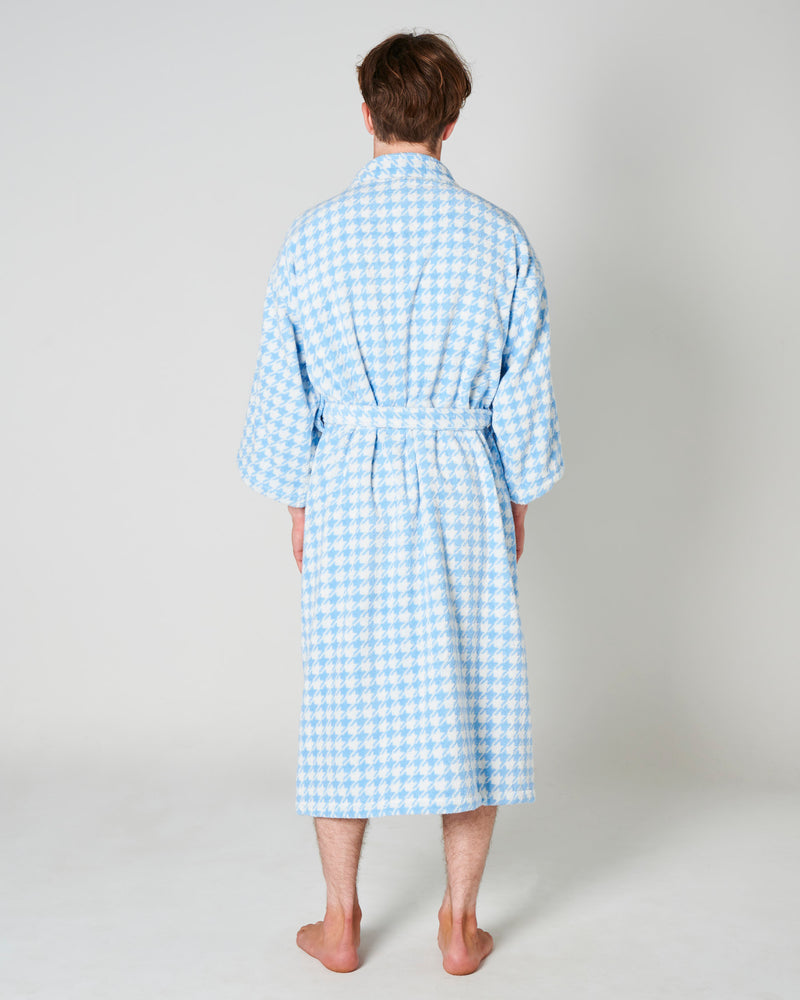 Houndstooth Blue Terry Bath Robe