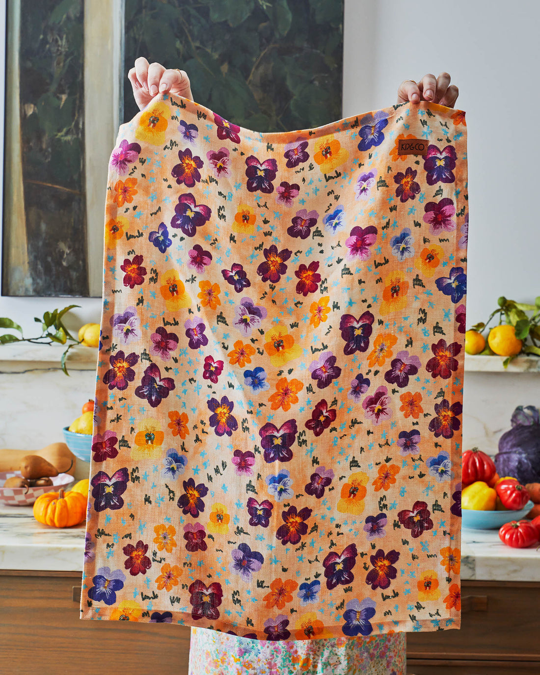 Pansy Linen Tea Towel