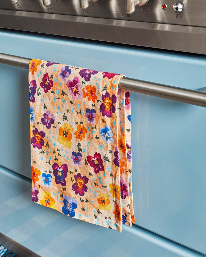 Pansy Linen Tea Towel