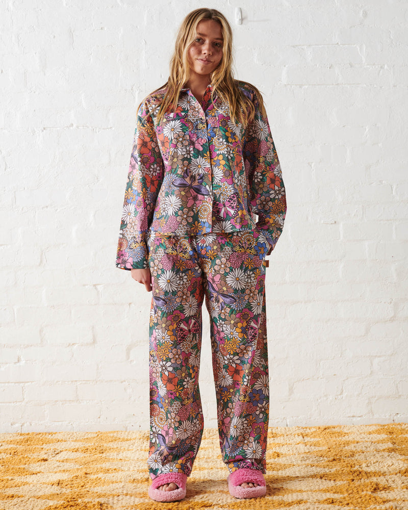 Bliss Floral Teen Organic Cotton Long Sleeve Shirt & Pant Pyjama Set