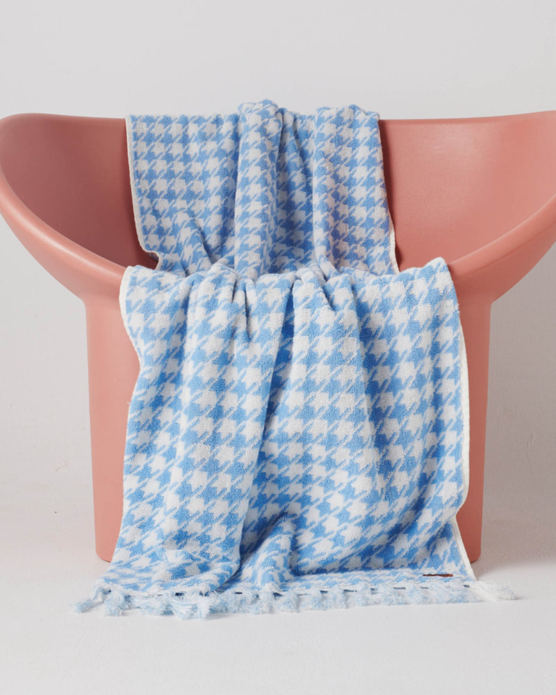 Houndstooth Blue Terry Bath Sheet / Beach Towel