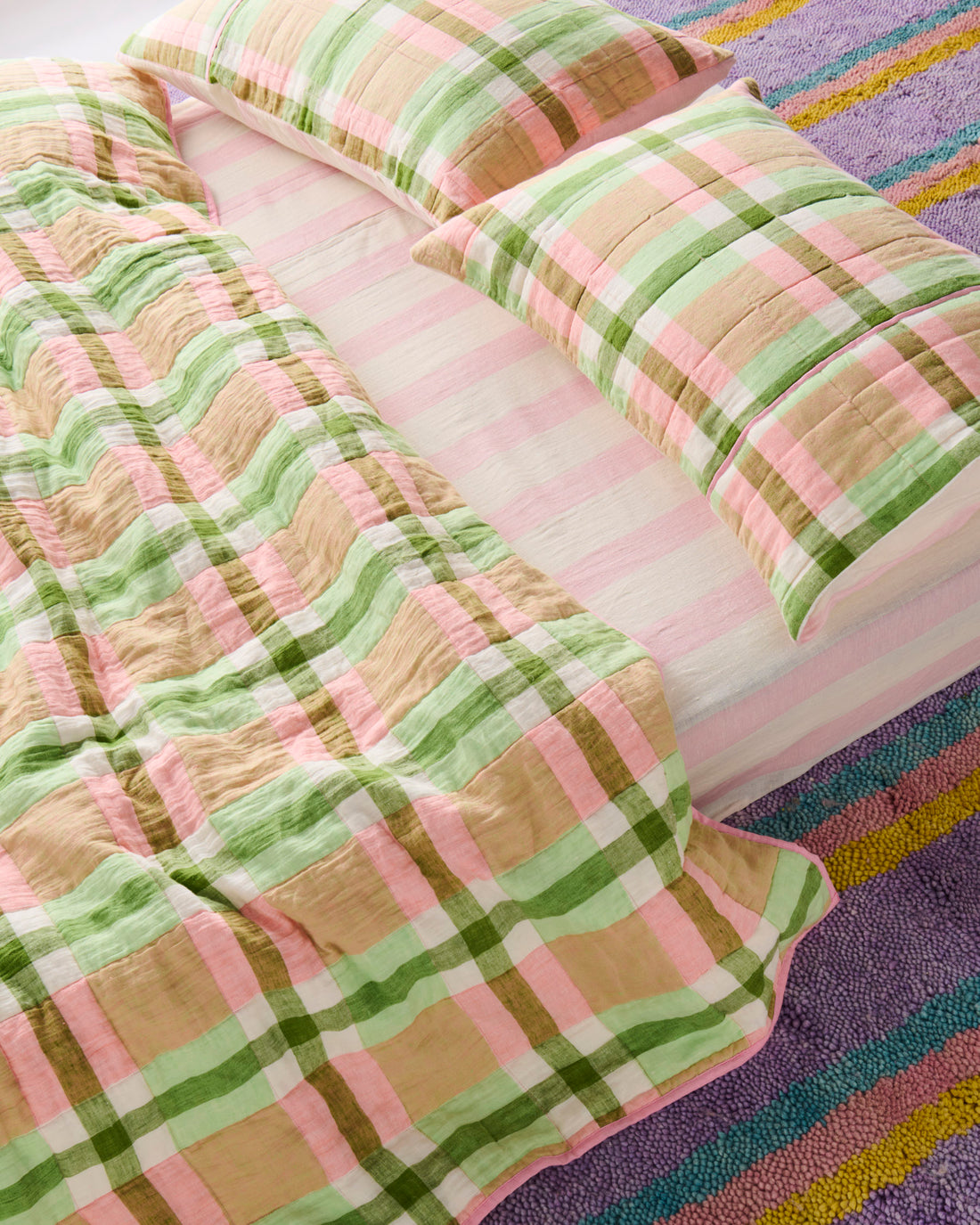 Pistachio Tartan Reversible Linen Quilted Pillowcases