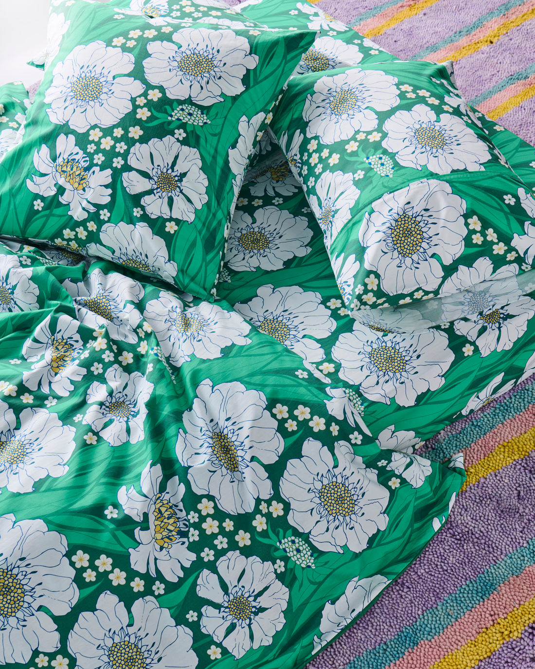 Tumbling Flowers Green Organic Cotton European Pillowcases