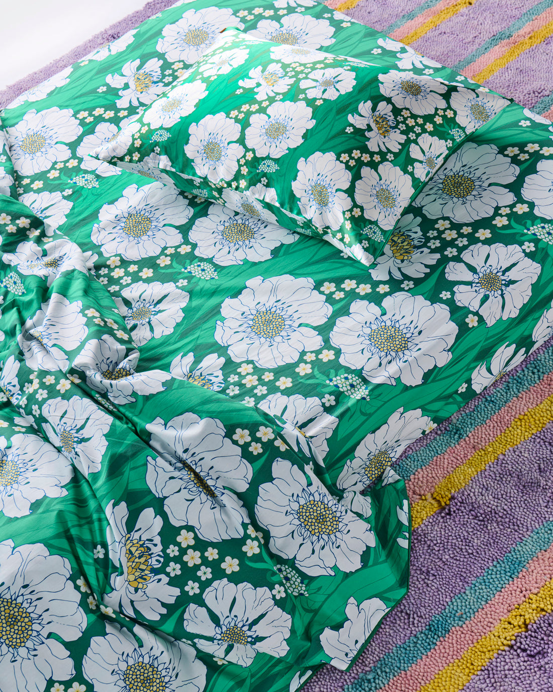 Tumbling Flowers Green Organic Cotton Fitted Sheet