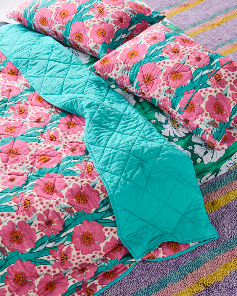 Tumbling Flowers Pink Organic Cotton Quilted Pillowcases