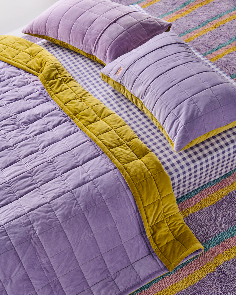 Lilac Palm Velvet Quilted Bedspread