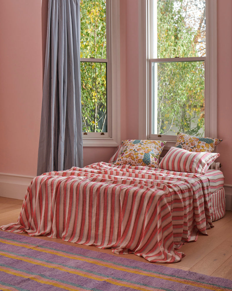 Rose Water Stripe Linen Fitted Sheet