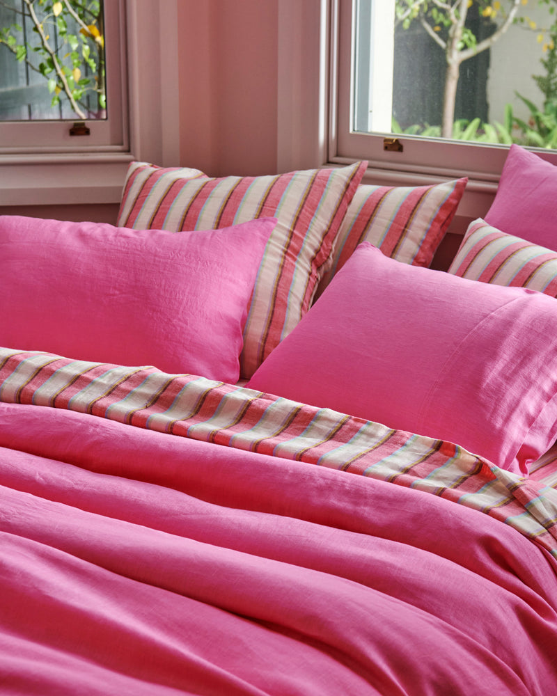 Rose Water Stripe Linen Flat Sheet