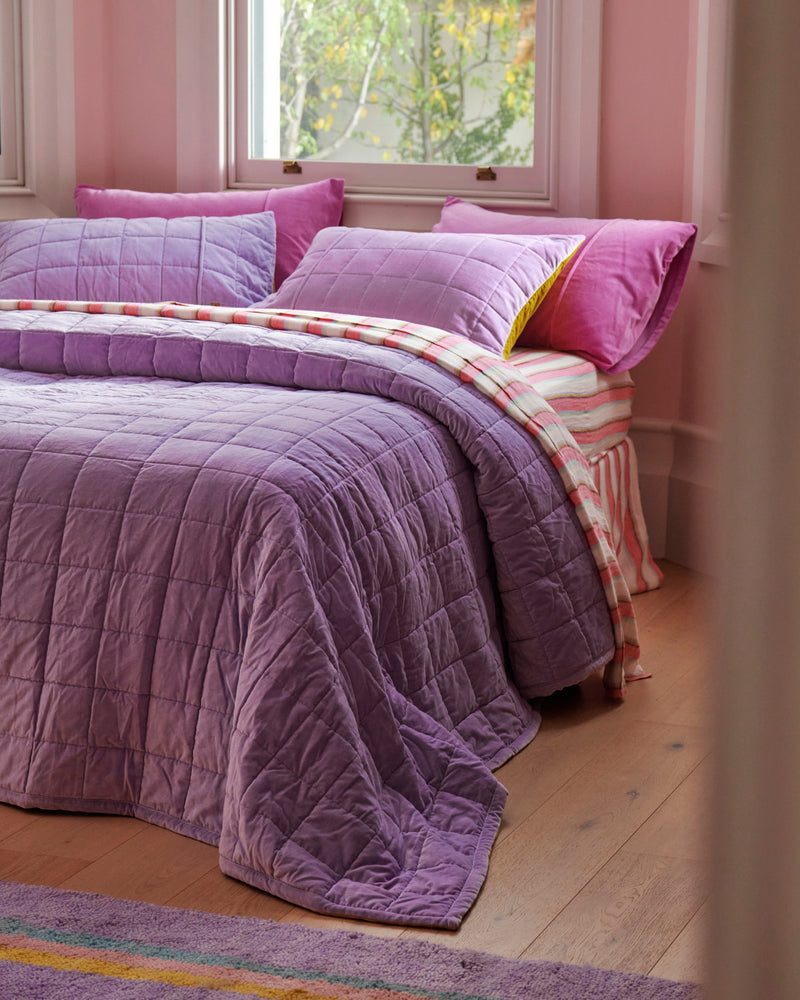 Lilac Palm Velvet Quilted Bedspread