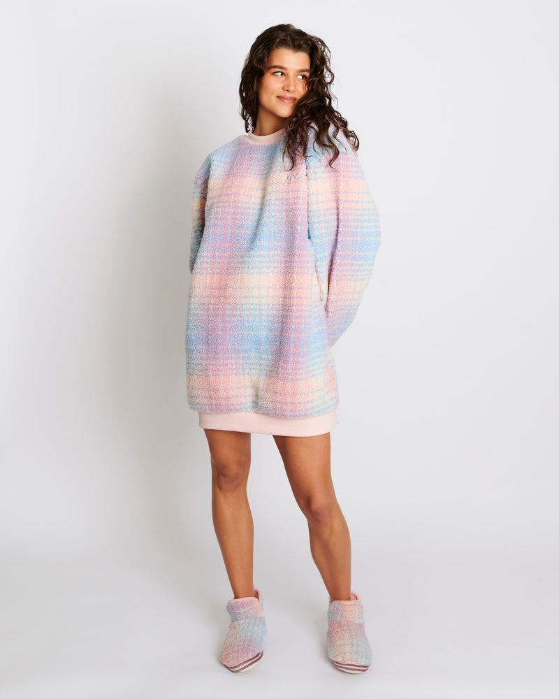 Pastel Dreams Tartan Sherpa Adult Oversized Bedtime Sweater