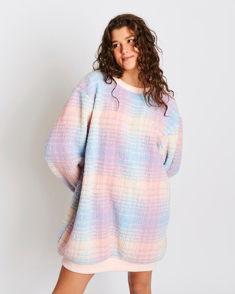 Pastel Dreams Tartan Sherpa Adult Oversized Bedtime Sweater