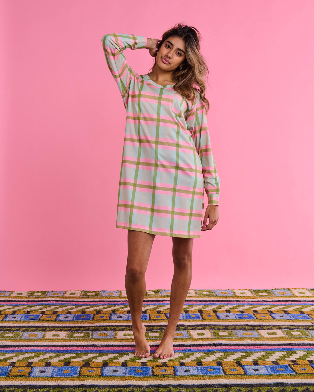 Pistachio Tartan Organic Cotton Long Sleeve Nightie