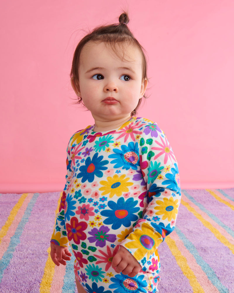 Rainbow Flowers Organic Long Sleeve Romper