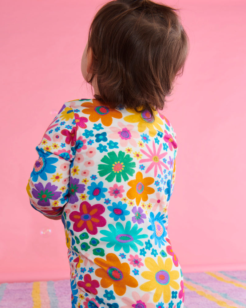 Rainbow Flowers Organic Long Sleeve Romper