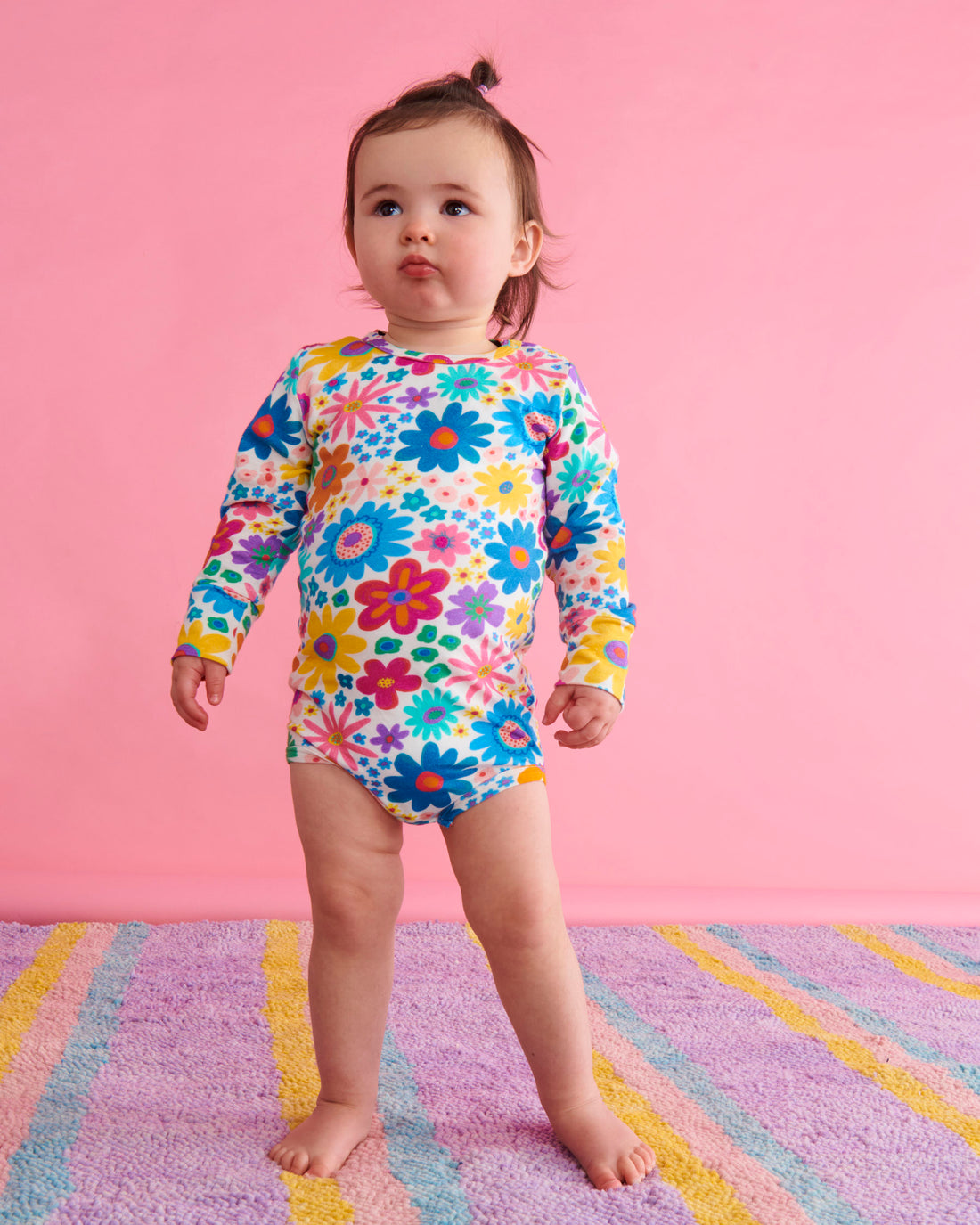 Rainbow Flowers Organic Long Sleeve Romper