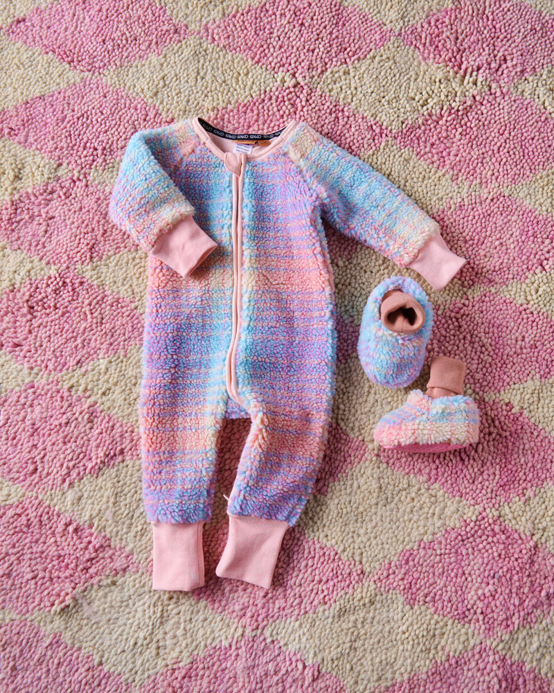 Pastel Dreams Tartan Sherpa Long Sleeve Zip Romper