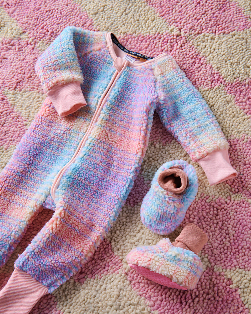 Pastel Dreams Tartan Sherpa Long Sleeve Zip Romper