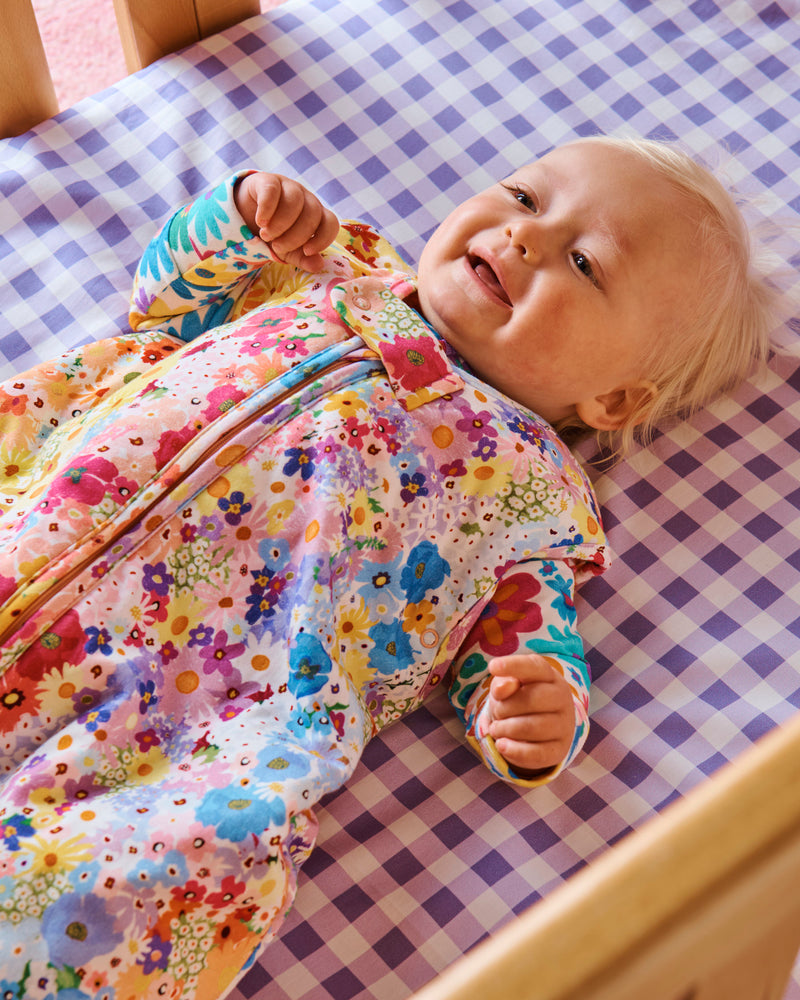 Lilac Gingham Organic Cotton Baby Fitted Sheet