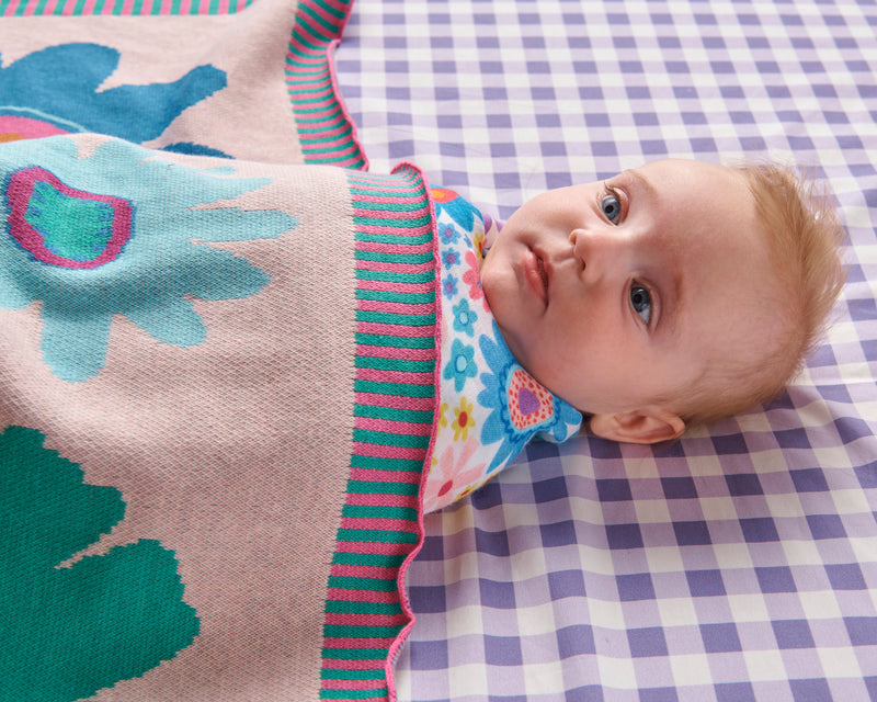 Rainbow Flowers Cotton Knitted Blanket