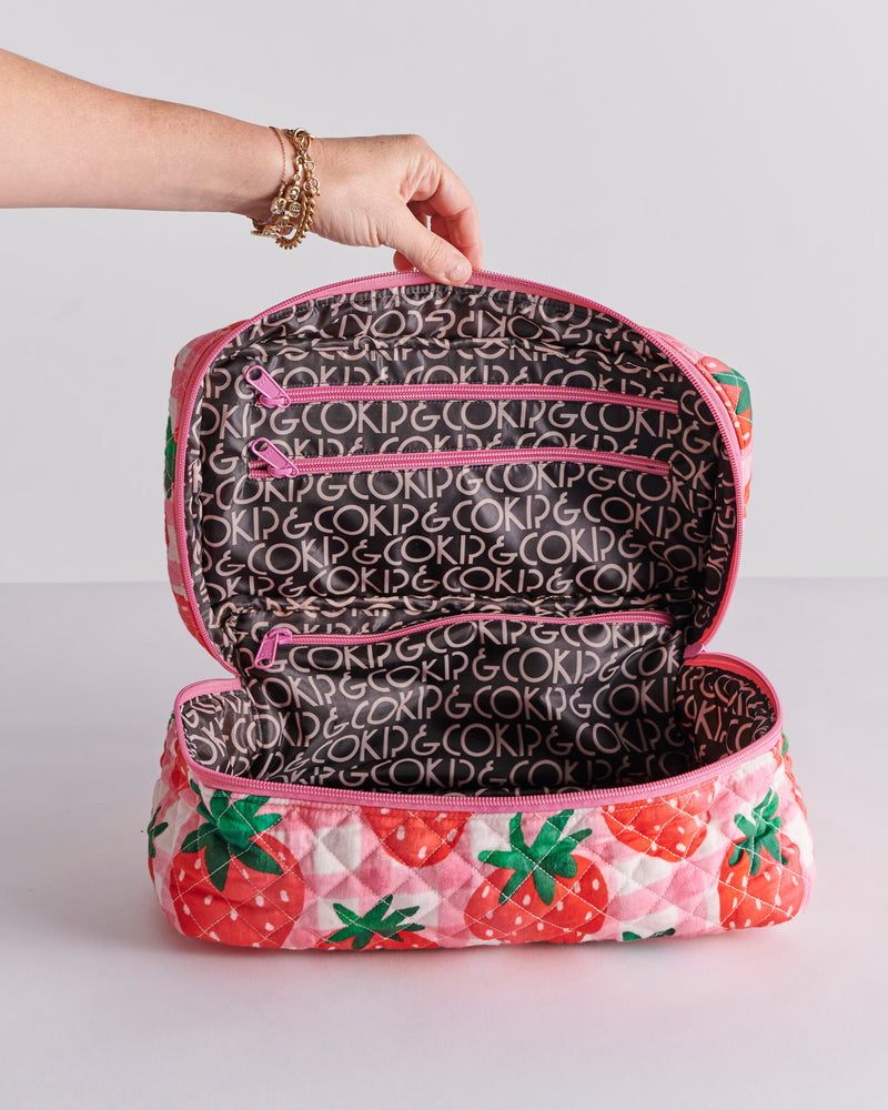 Strawberry Jam Quilted Cotton Toiletry Case