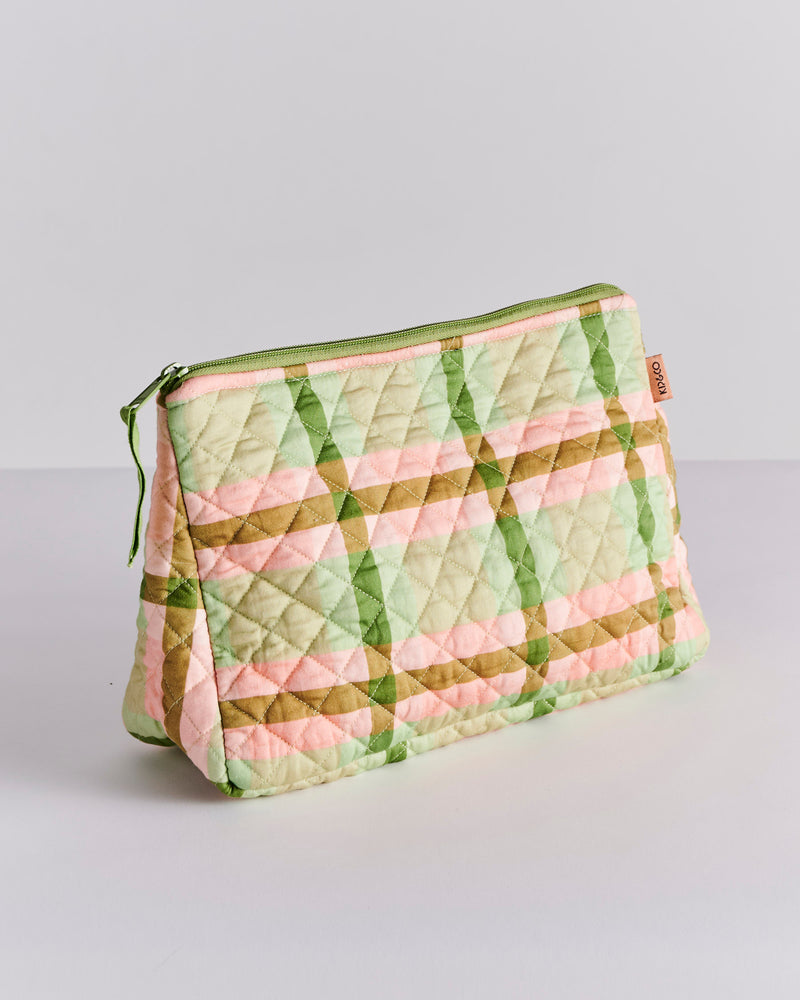 Pistachio Tartan Quilted Cotton Toiletry Purse