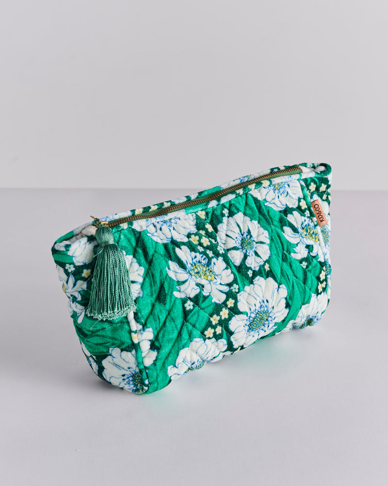 Tumbling Flowers Green Velvet Toiletry Bag