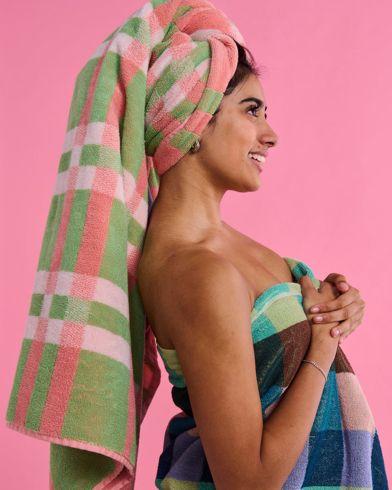 Pistachio Tartan Terry Bath Towel