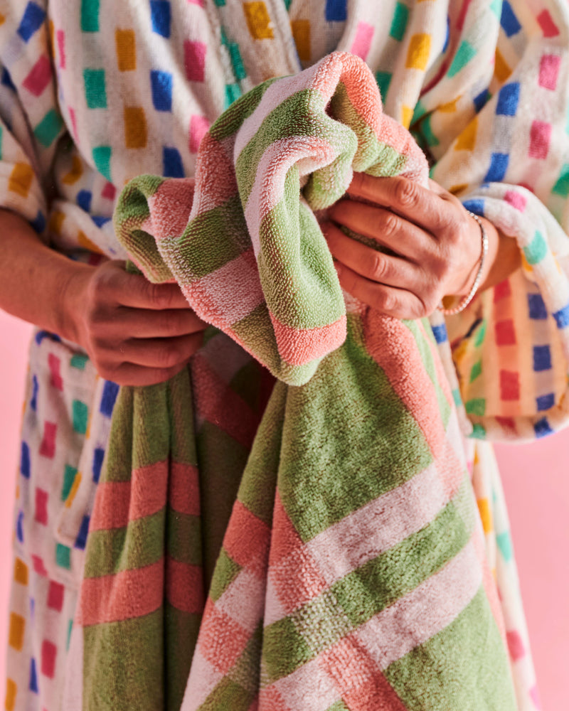 Pistachio Tartan Terry Bath Sheet / Beach Towel