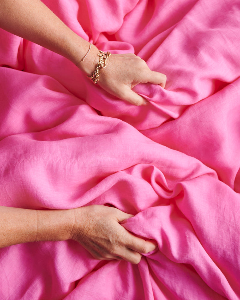 Aurora Pink Linen Flat Sheet