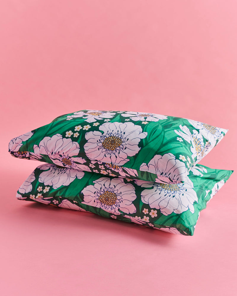 Tumbling Flowers Green Silk Pillowcase