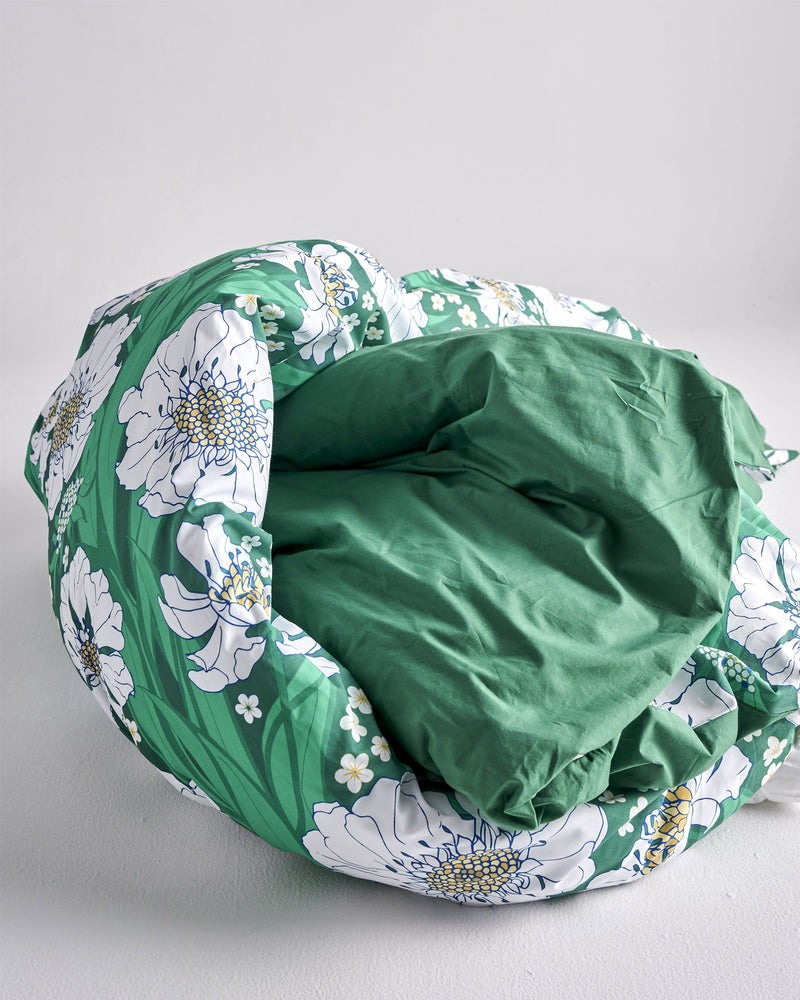 Tumbling Flowers Green Organic Cotton Quilt Cover