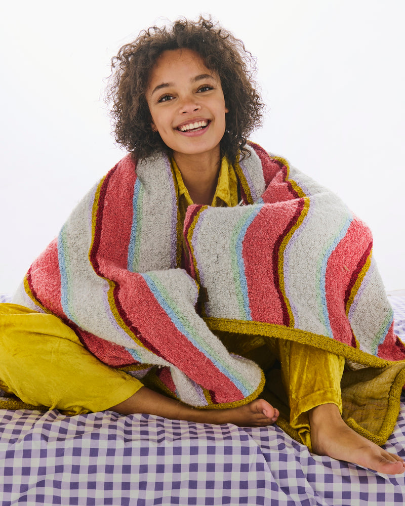 Rose Water Stripe Boucle Blanket