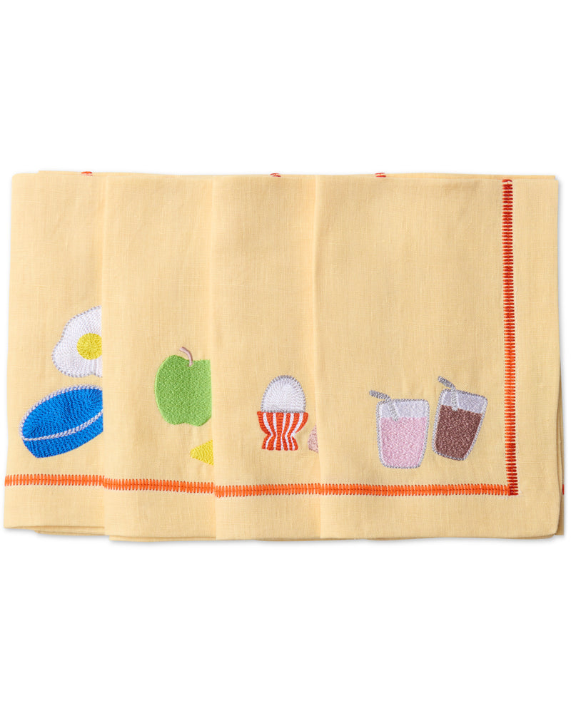 Breakfast Is Served Embroidered Linen 4P Napkin Set