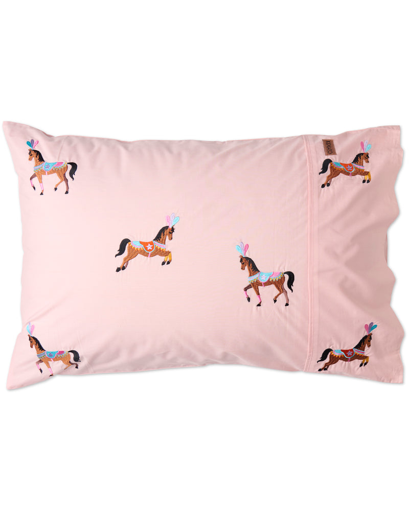 Circus Pony Embroidered Cotton Pillowcase